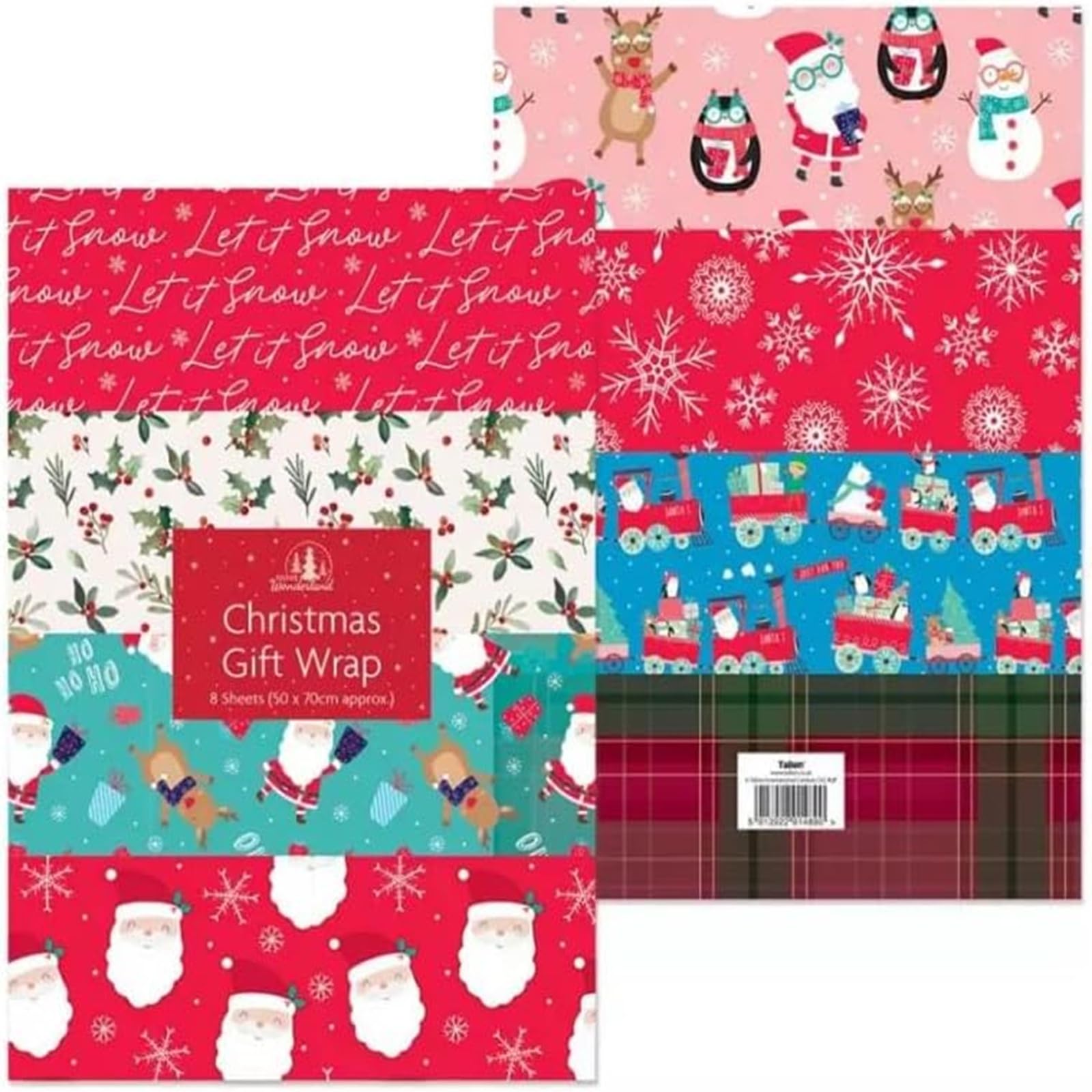 PSO 8 SHEETS XMAS GIFT WRAP WRAPPING PAPER ASSORTED DESIGNS CUTE & TRADITIONAL