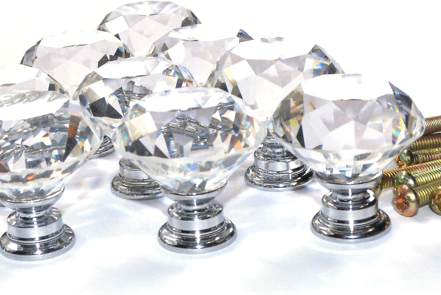 10pcs 30mm Clear Crystal Glass Knob, Marrywindix Drawer Cabinet Pull Handle Knob for Home Kitchen Drawer