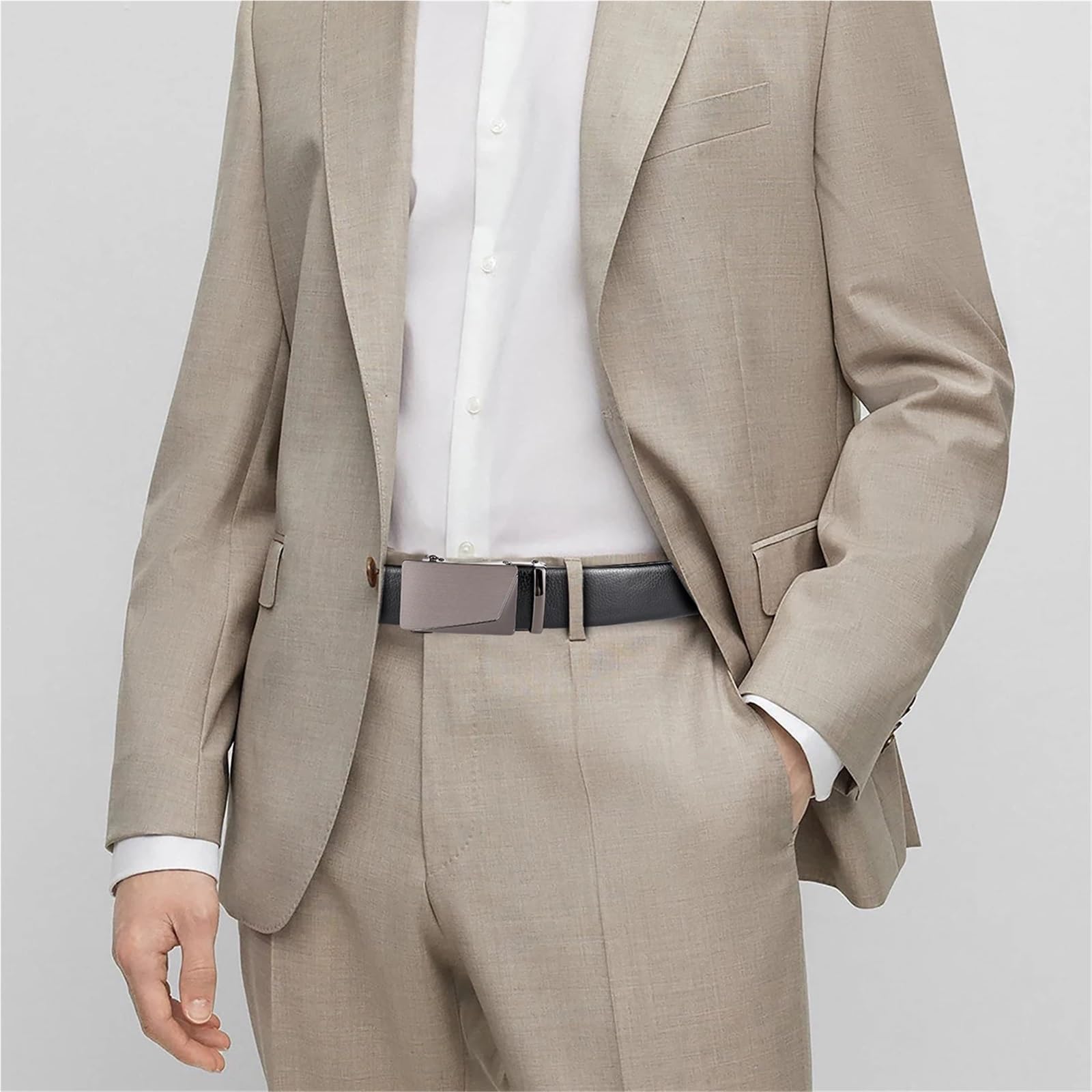 2 Stück Herrengürtel, vielseitiger Herrengürtel, automatische Schnalle, Business-formelle Kleidung, Leder-Freizeithosengürtel(120cm)