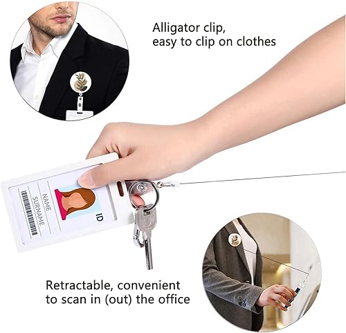 Miniatura 4 de Carrete retráctil para tarjetas de identificación con clip de cocodrilo resistente, carrete decorativo para enfermera, portatarjetas (paquete de 3