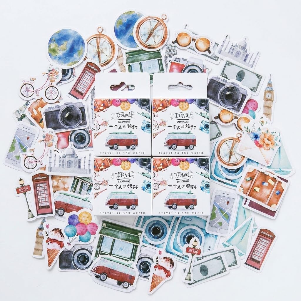 184PCS Mini Travel Scrapbook Stickers, Die Cut Scrapbooking Embellishments
