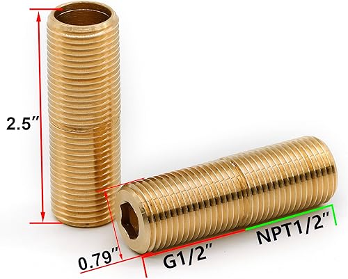 Miniatura 6 de (2 pcs) Brass Pipe Adapter Plumbing, G Thread 12" Male to NPT Thread 12" Male Pipe Fitting Adapter, Seamless and Leakproof (2.5" Length)