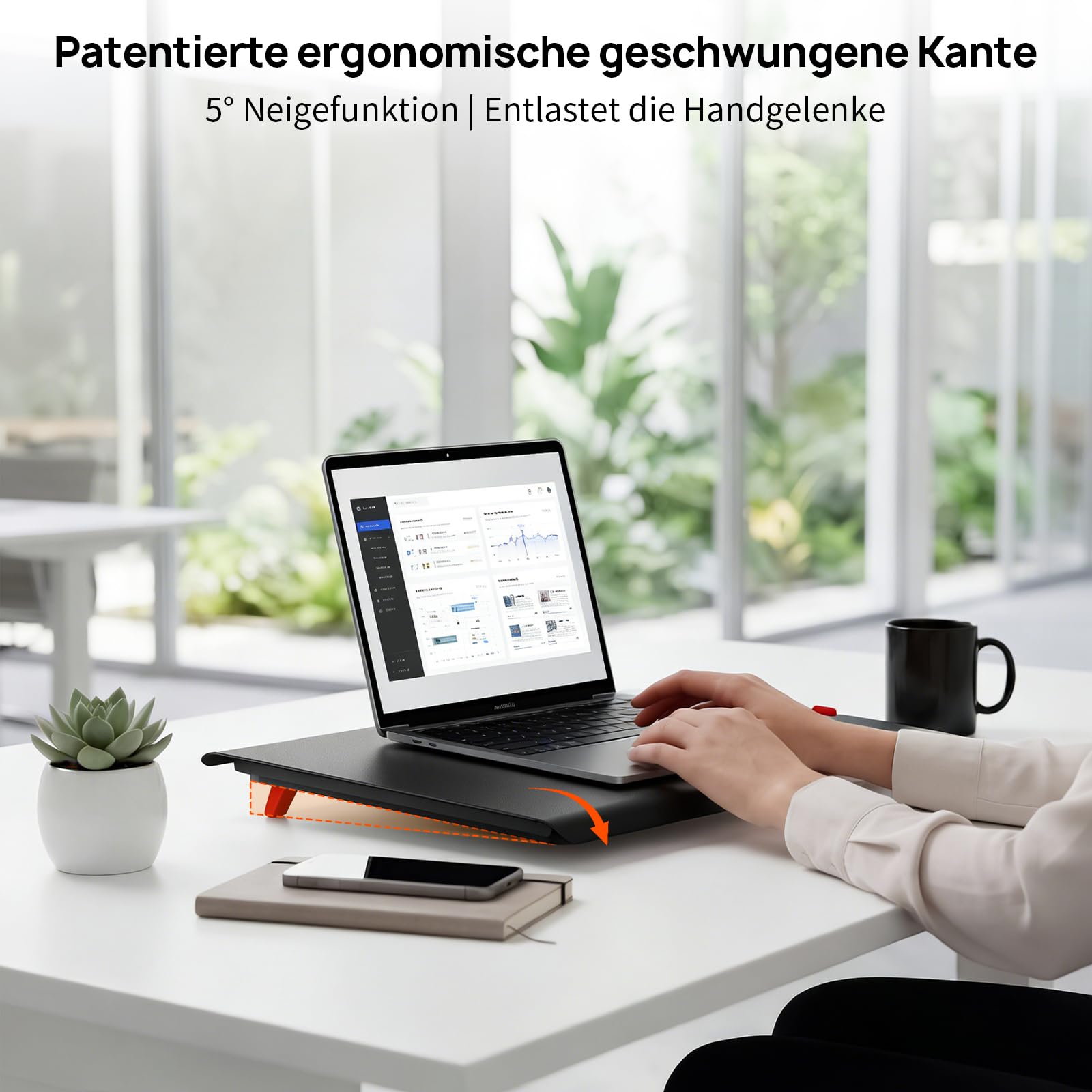 Höhenverstellbarer Schreibtisch-Konverter, Ultraflacher Sitz-Steh-Arbeitsplatz, Leicht Verstellbarer Laptop-Riser, Verschleißfeste Metalltischplatte– Schwarz