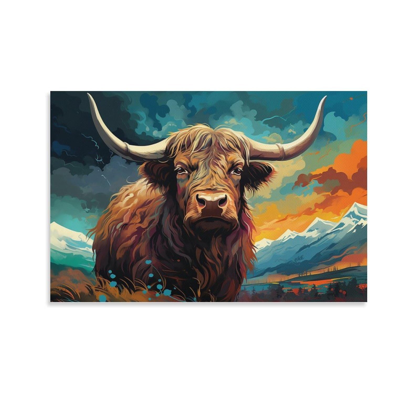 CPLVKWRQJ Expert Individual Highland Cow Mountain Scene Canvas Wall Decor - Nursery Wall Hanging Space Saving Removable Ready to Hang 20x30inch(50x75cm)