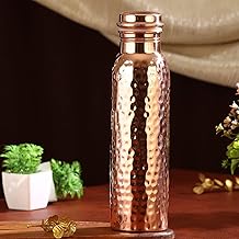 CROCKERY WALA & COMPANY CWC Pure Copper Water Bottle, 1000ml Capacity, 320 Grams, Lead Free, Leak Proof, 26cm Height (HAMMERED)