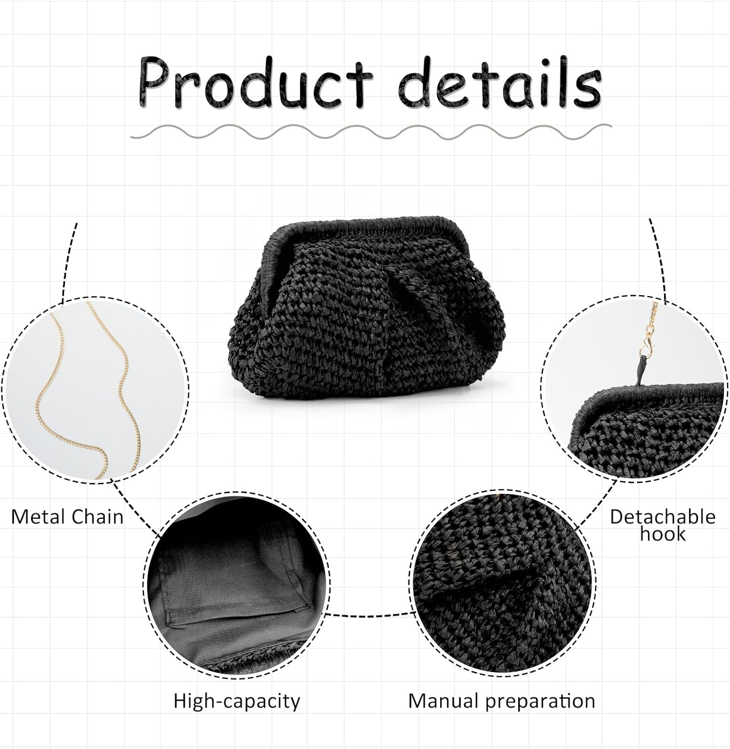 Emprier Straw Clutch Purses for Women Cloud Dumpling Pouch Straw Crossbody Shoulder Handbag Summer Beach Woven Bag - Image 3