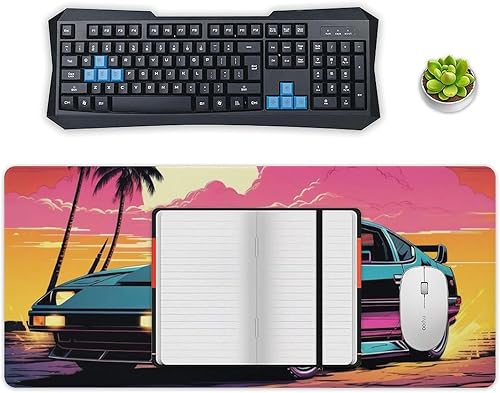 Miniatura 4 de Large Mouse Pad Classic Retro Sports Car Synthwave Sun Palm Trees Art Desk Mat Computer Accessories Gaming Office Organizers Supplies Decor