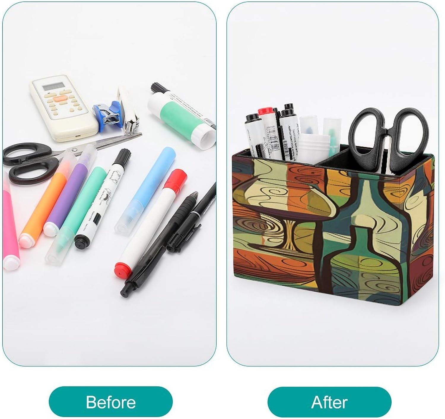 Wine Bottle Art Pen Holder Double Compartments Pen Cup Fashion Makeup Brush Holders Leather Pencil Holder for Work Locker Accessories Modern Pencil Cup for Desk Organizer image 3