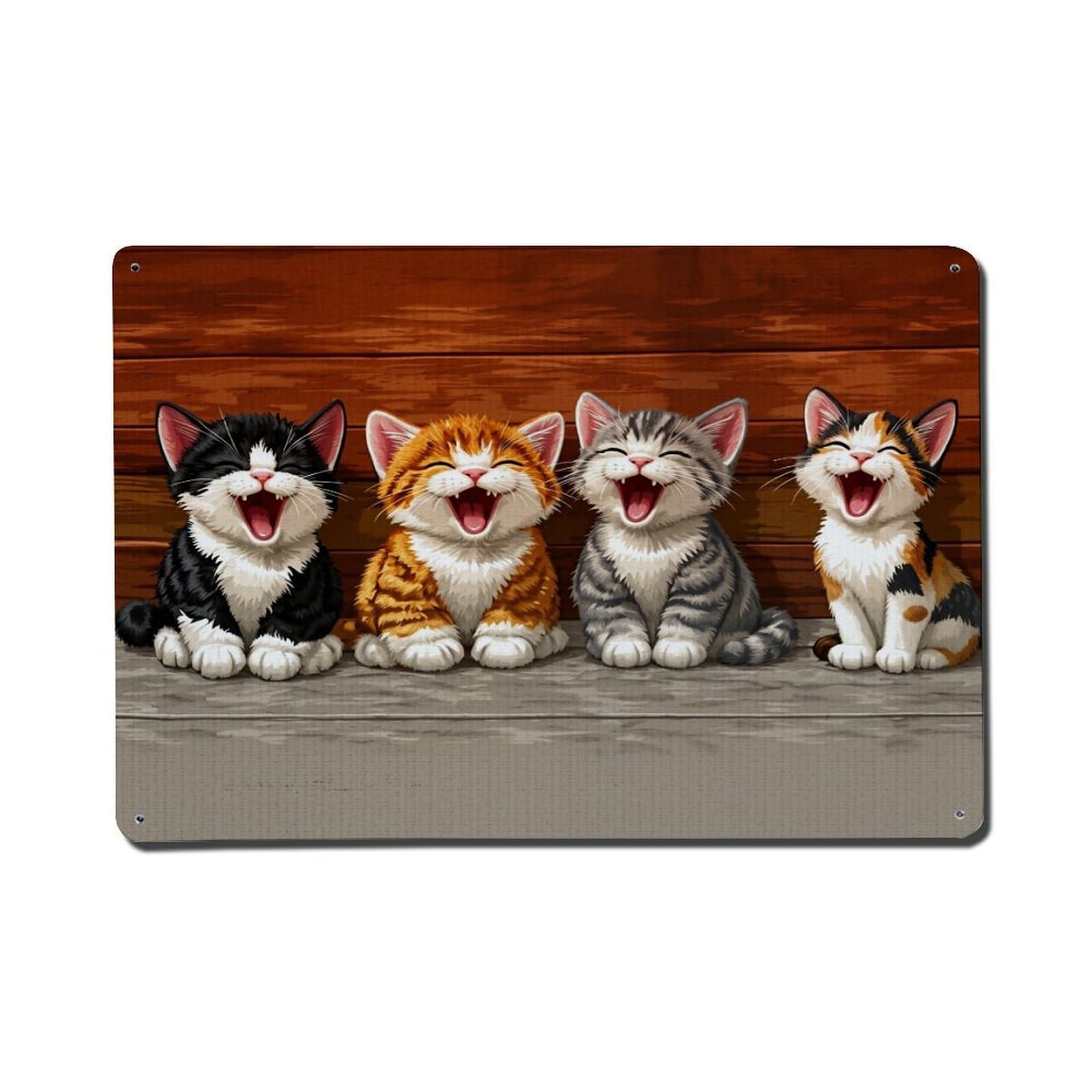 Cute Kitten Laughing Pattern Print Metal Tin Sign Plaque
