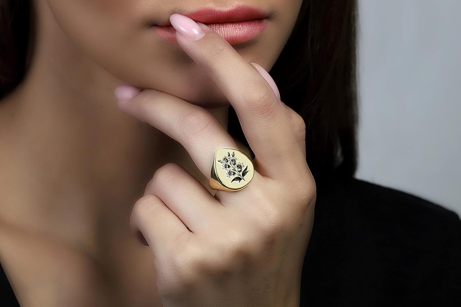 Engraved Bellflower Ring - Custom 24k Gold Teardrop Shaped Bold Flower Statement Jewelry