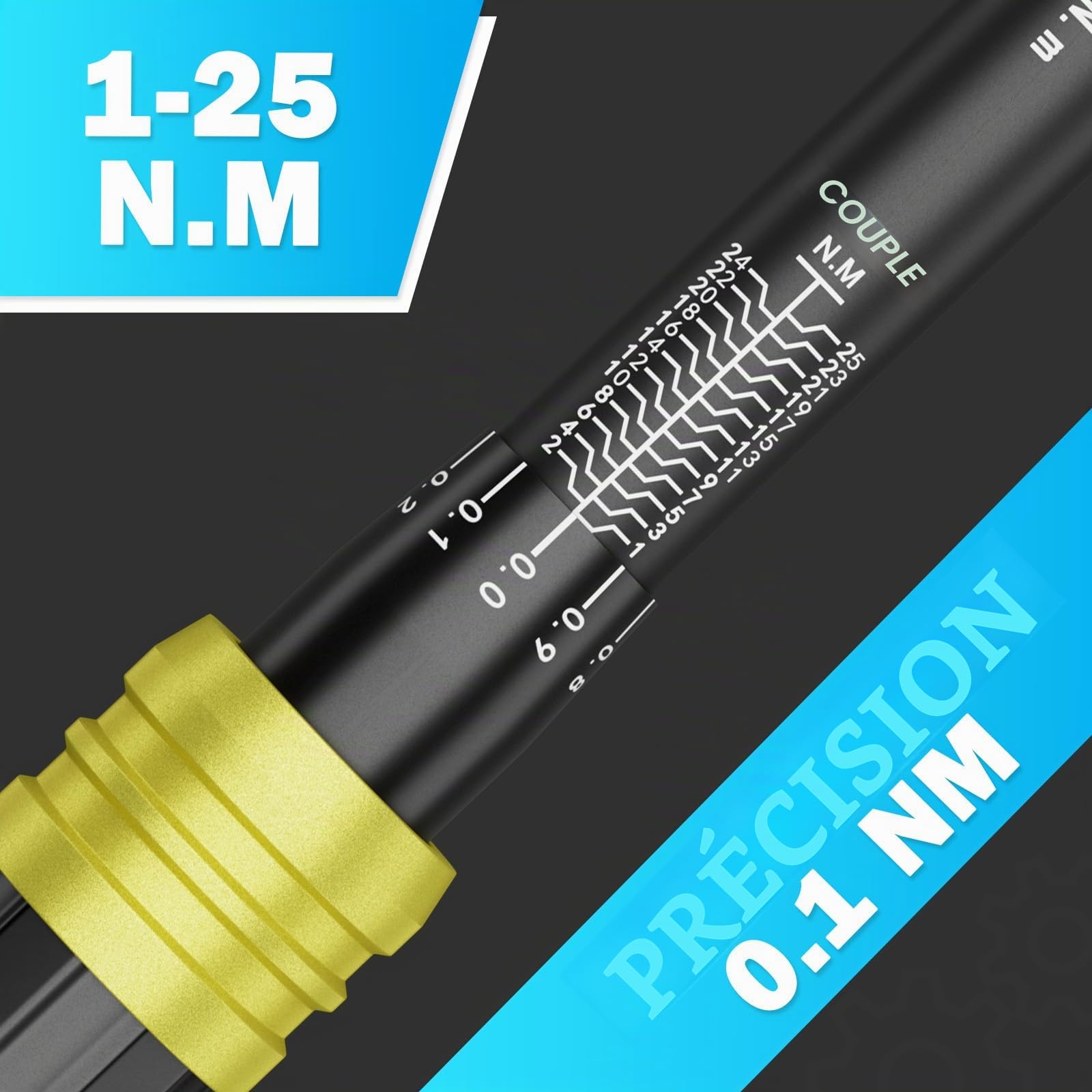 ANPUDS Clé Dynamométrique 1/4'', 1-25Nm Clé Dynamométrique Vélo, 0,1 NM Micro-ajustement, Précision ±3%, 72 Dents Cle Dynamometrique pour Vélos Route Montagne y Moto