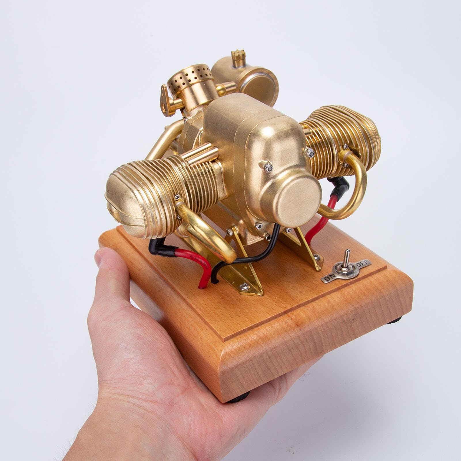 Joytopiaminds Dampfmaschinen-Modellbausatz, 3,2cc Mini Flach-Zweizylinder Viertakt-Benzinmotor für Motorradmodelle, Wissenschaftsexperimente Bildung und Display für Erwachsene