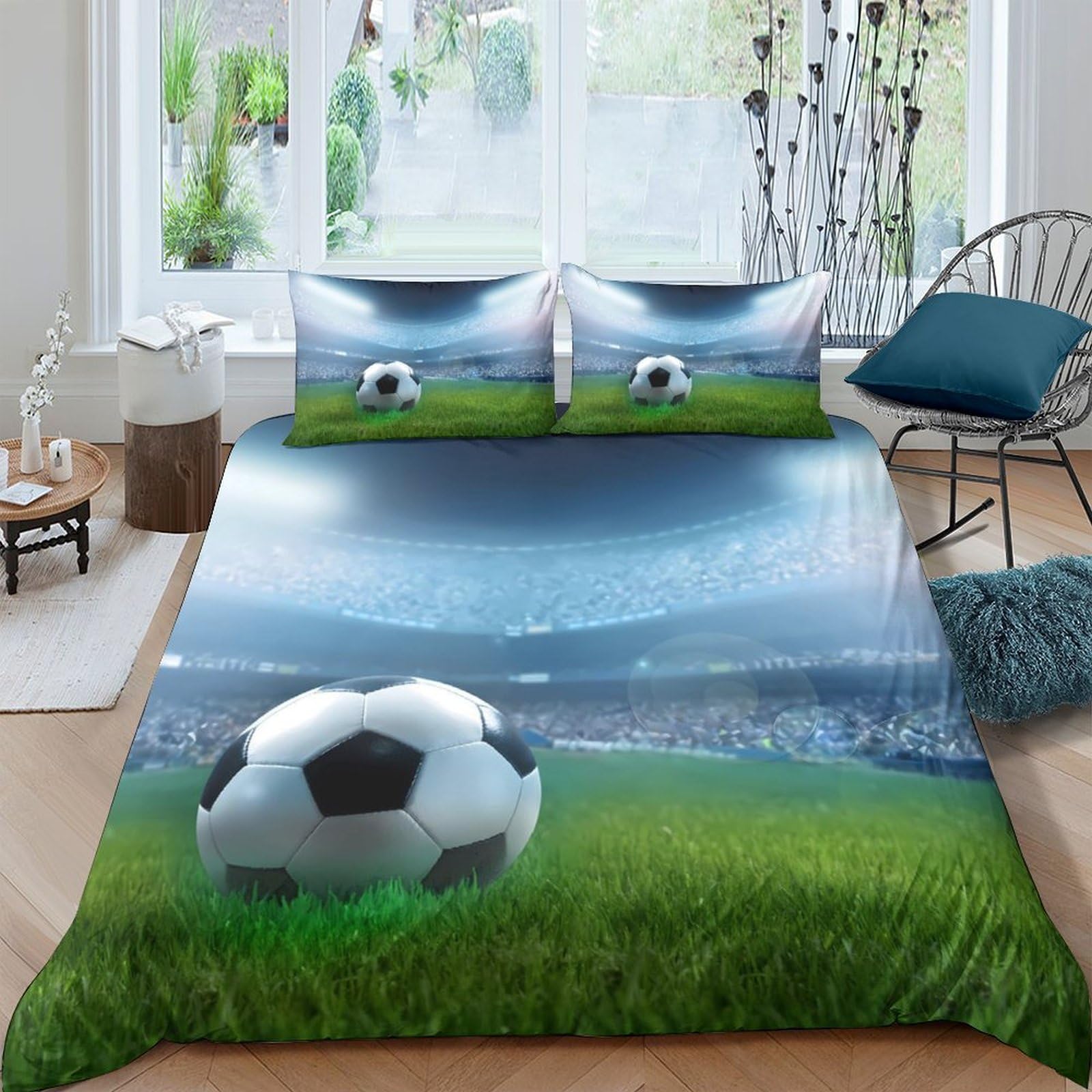 Ctjqhvkz Style-4 3D Printed Football Stadium Fitted Sheet Microfiber Soft Breathable Soccer Field Mattress Cover For Bedroom Dorm Decor Single（135X200cm）