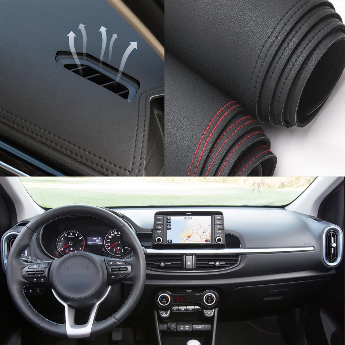 Black Leather Style Car Dash Mat Dashboard Cover Dash Panel Interior Console Pad Compatible for Kia Picanto 2017-2026