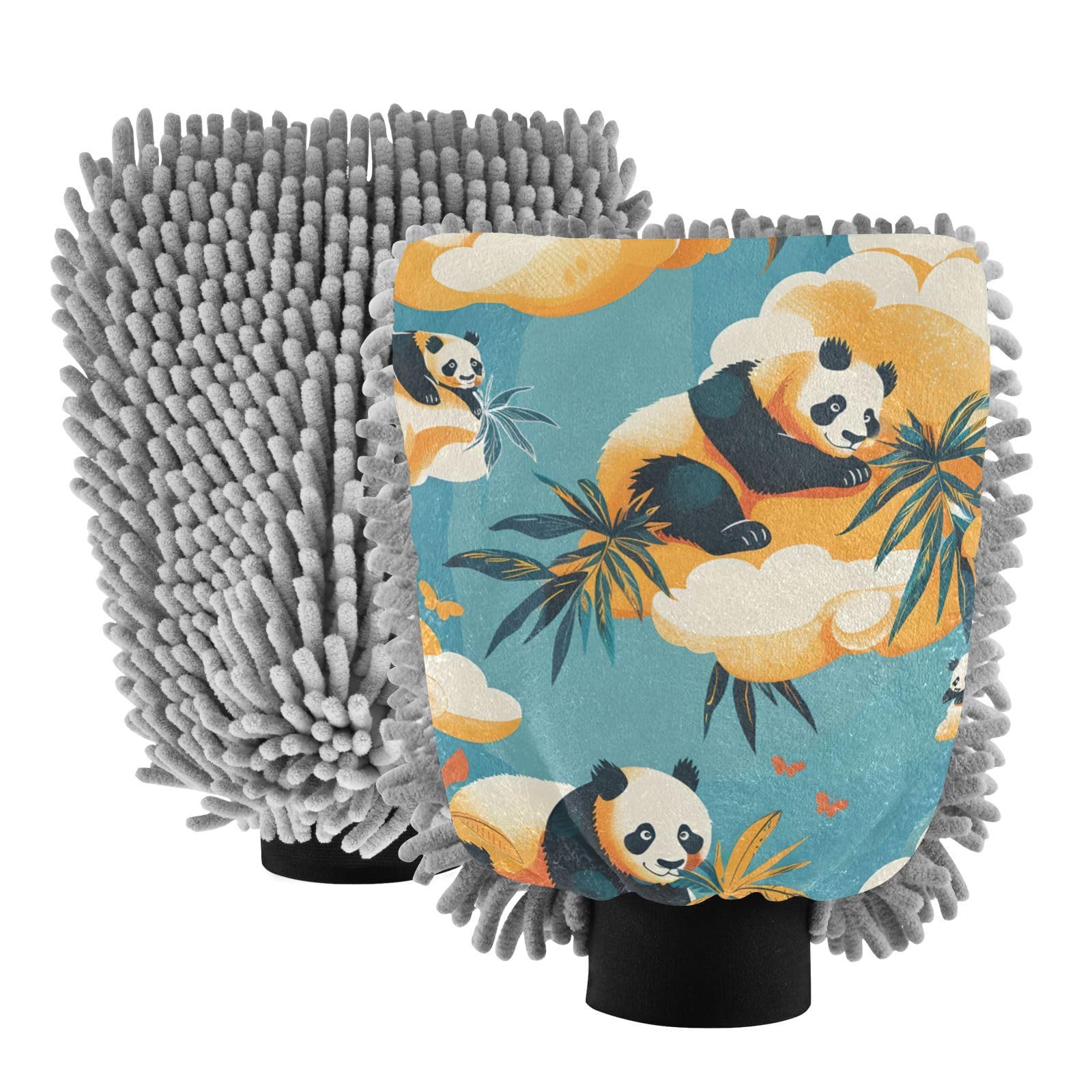 IOACIY Absorbent Microfiber Car Wash Drying Mitts, 2 Pack, Scratch-Free & Lint-Free, Rich Foam, Highly Absorbent, Double Sided, Wash Mitt Perfect for Car Washing, M, Panda (28)