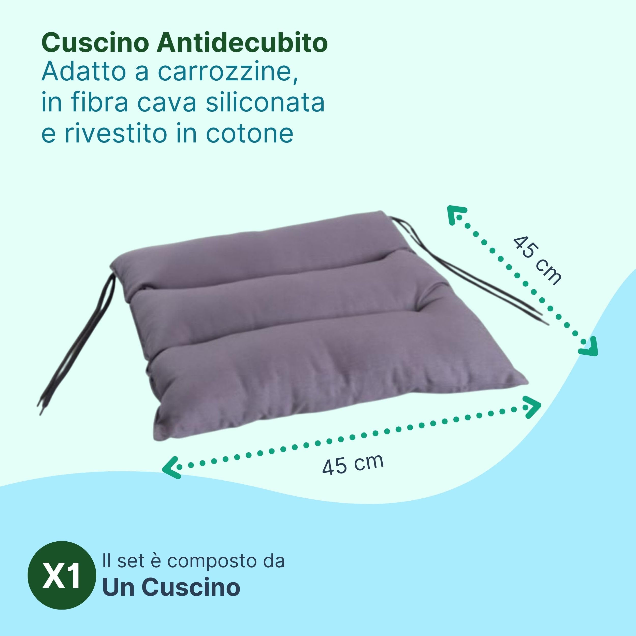 REMEDIA ONE - Cuscino Antidecubito per Sedia a Rotelle in Fibra Cava Siliconata, Cuscino Antidecubito Traspirante e Lavabile - 45x45 cm