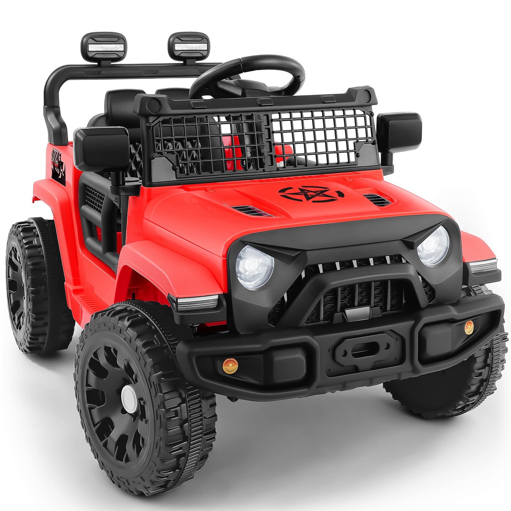 ELEMARA Electric Cars for Kids, Max 3.5MPH, 12V Ride On Toy Car W/Remote Control, Bluetooth, LED Lights, Shock Absorbers, Motorized Off-Road Truck, 3 Speeds Electric Vehicles for Child-Red