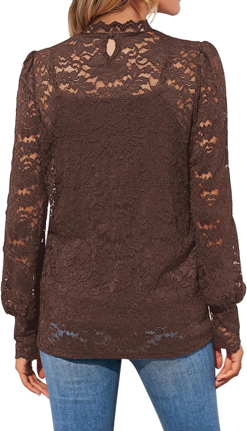 DOROSE Womens Tops and Blouses Dressy Casual Lace Floral Long Sleeve Shirts - Image 2