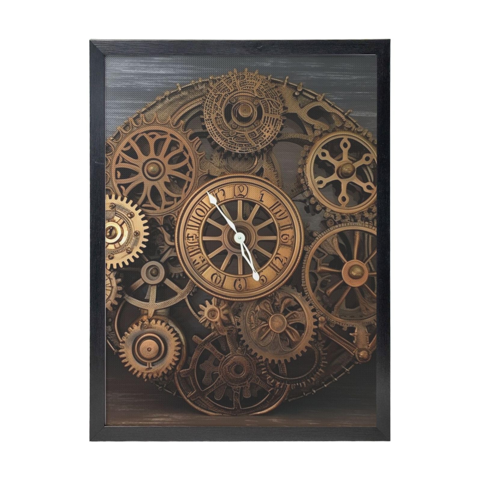 Framed Wall Art - Decorative Canvas Painting Steampunk Gears Clock Pictures Poster Aesthetic Modern Prints Artwork for Bedroom Office Wall Decor Ready To Hang 12x16 in