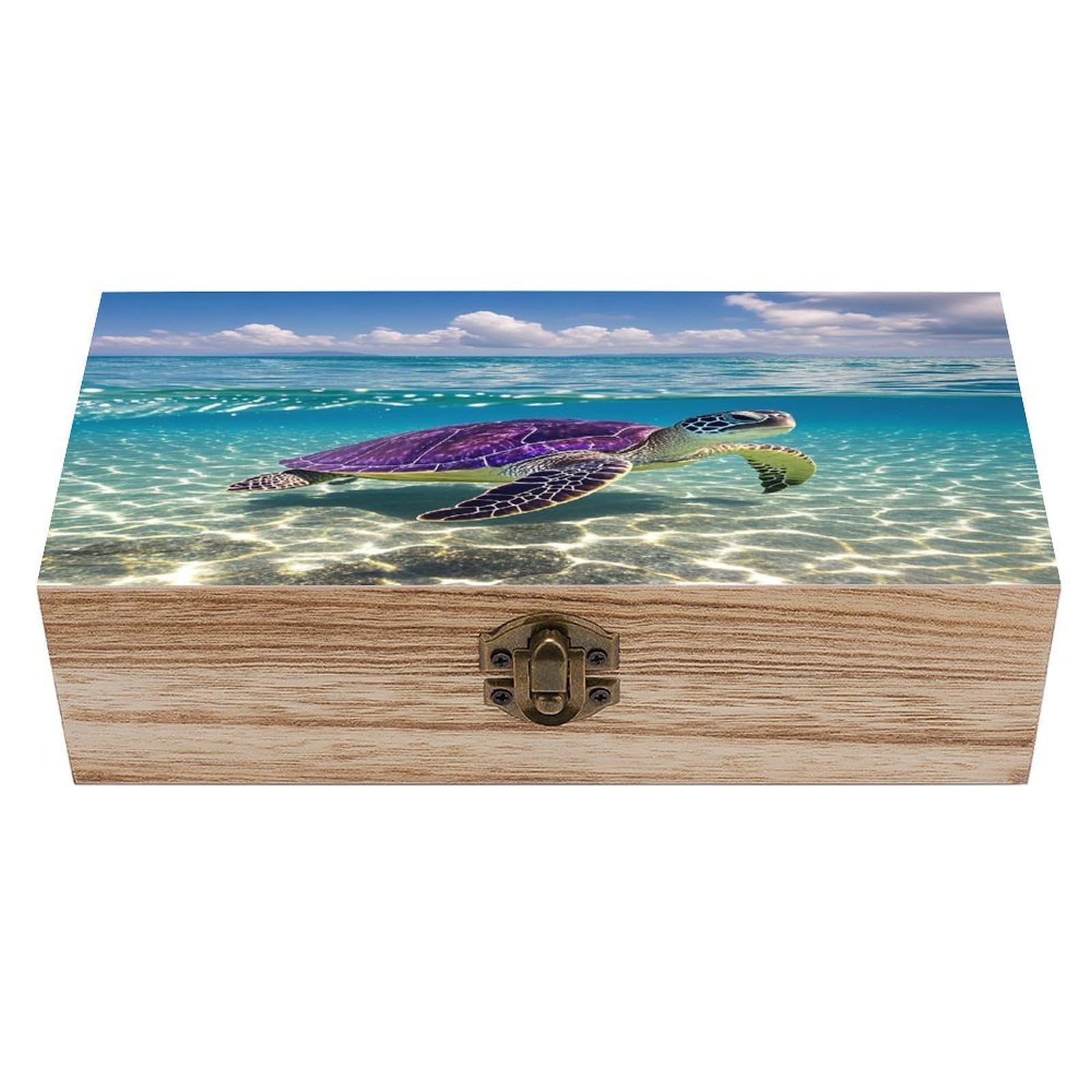 FekiLoot Hawaii with Purple Sea Turtle Wooden Storage Box Exquisite Wood Keepsake Box Vintage Wooden Gift Jewelry Case for Crafts And Photo Storage Boxes