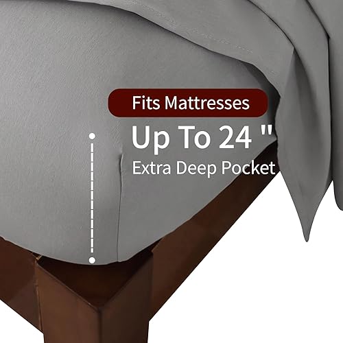 Miniatura 6 de Sábanas 100% algodón tamaño King con bolsillo profundo para colchones de 18 a 24 pulgadas, lujosas, suaves, transpirables, refrescantes, algodón