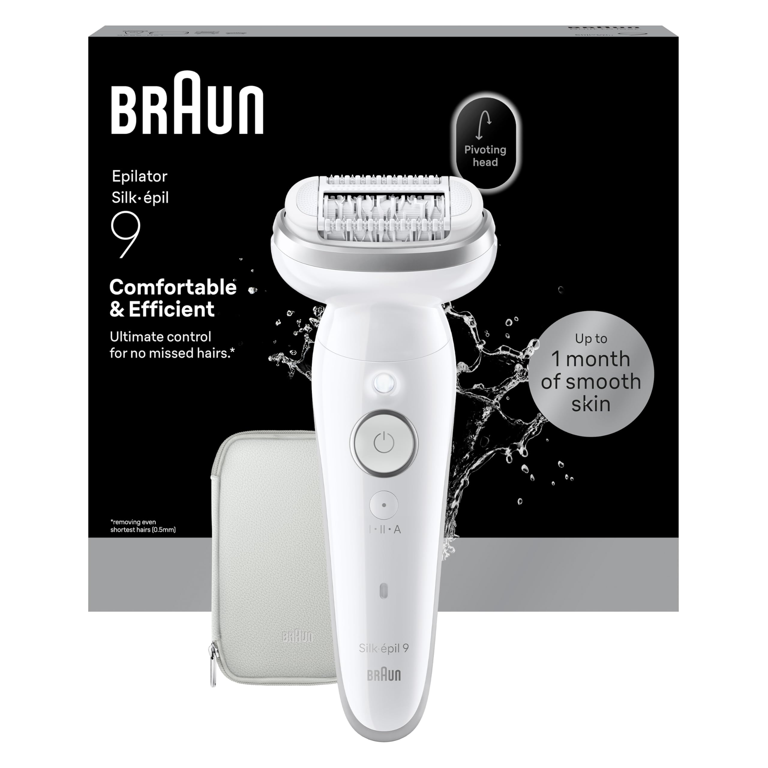 Braun Silk·épil 9, Depilator Z Ruchomą Głowicą Ułatwiającą Usuwanie Włosów, Depilacja Na Mokro i Sucho, Gładka Skóra Na Długo, 9-000, Srebrny