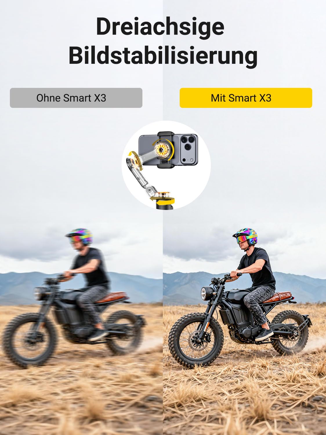 AOCHUAN 360° drehbarer Gimbal-Stabilisator für iPhone mit magnetischer Fernbedienung, Drei-Achsen-Stabilisator und 50 cm integrierter Verlängerungsstange, geeignet für Reisen, Live-Stream und Vlogging