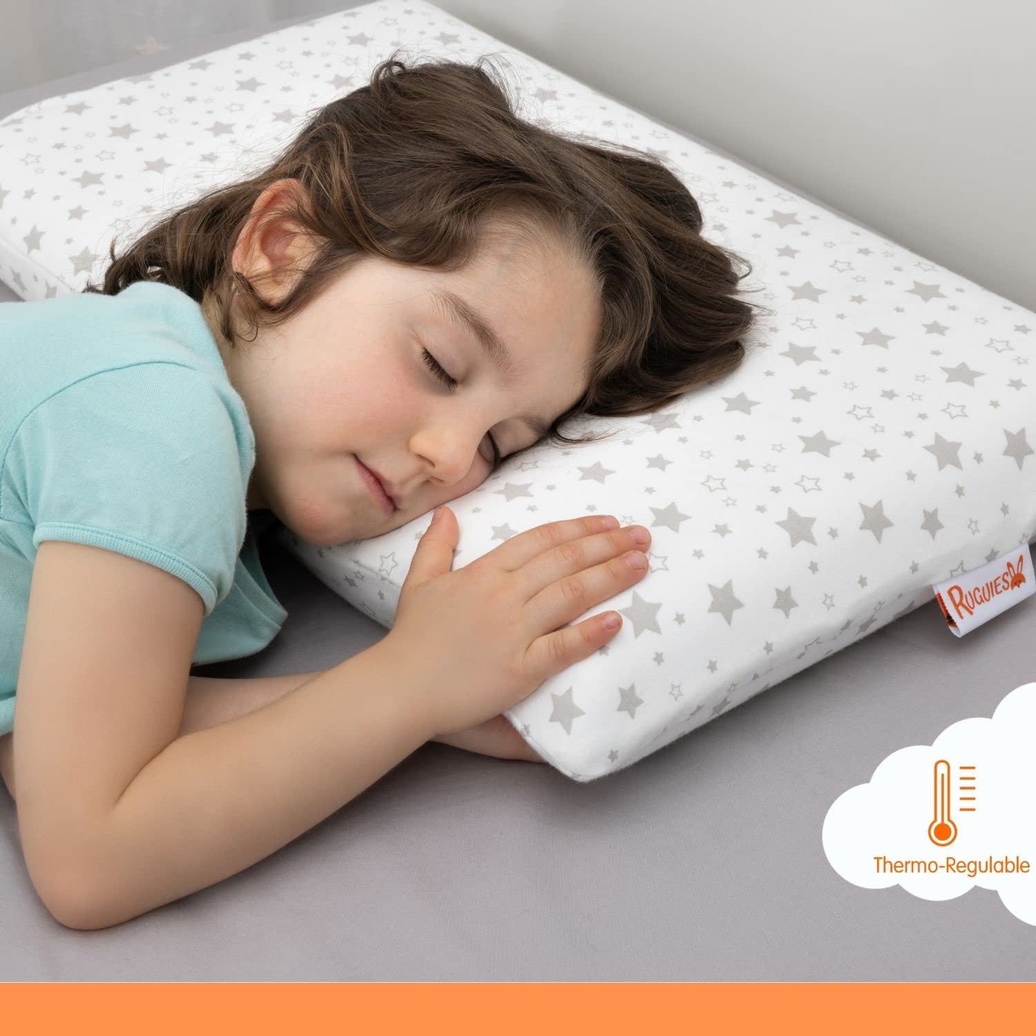 RUGUIES- Cuscino viscoelastico per bambini e neonati, ipoallergenico e traspirante- Cuscino per bambini- Rivestimento lavabile in 100% cotone-OEKO-TEX- Da 1 a 10 anni XL (58x32x 5 o 7cm).