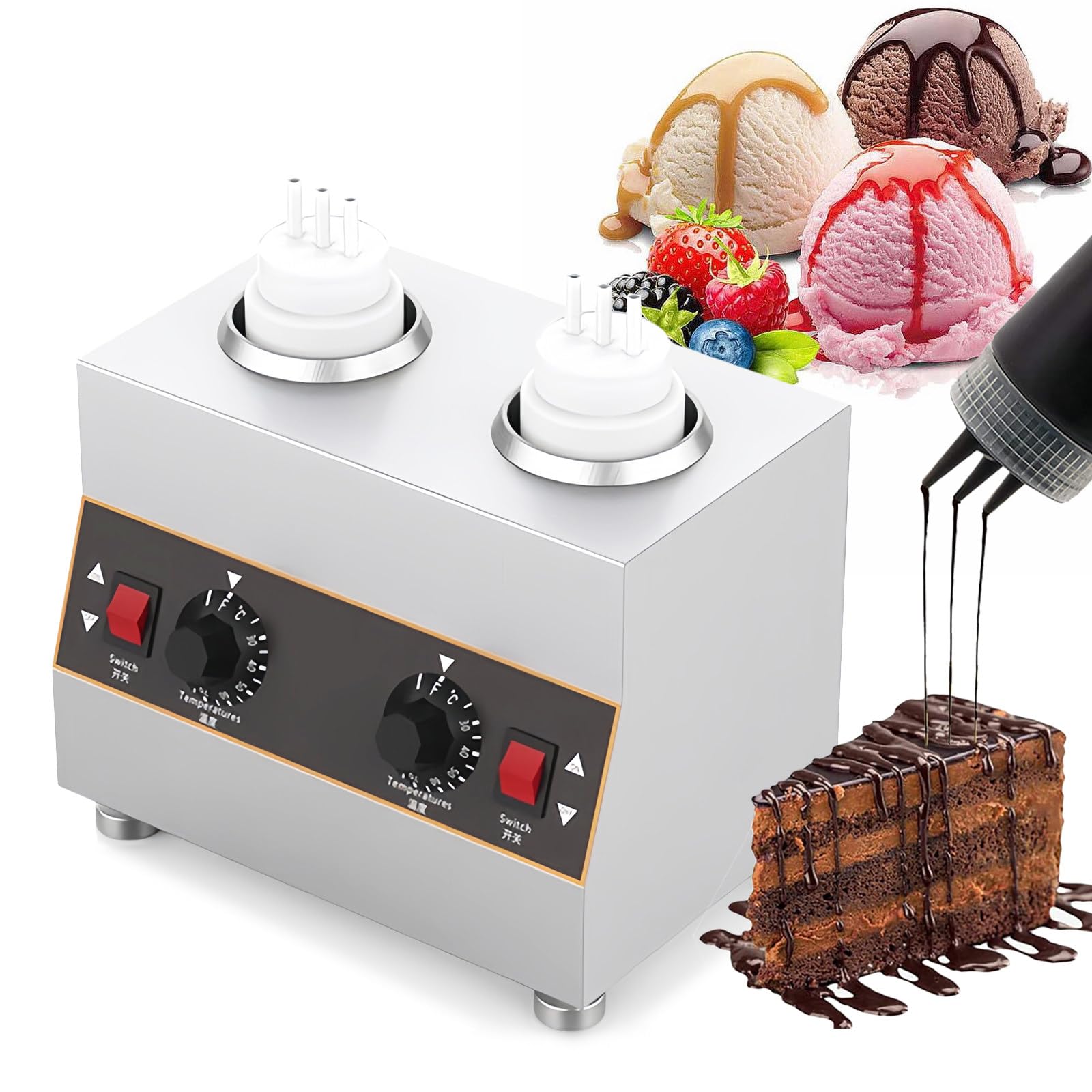 Ddasam Temperatrice Cioccolato, Macchina per Fusione di Cioccolato, Non è Necessario Aggiungere Acqua, Controllo Intelligente Della Temperatura con Display Digitale Isolamento Continuo,2 Grids