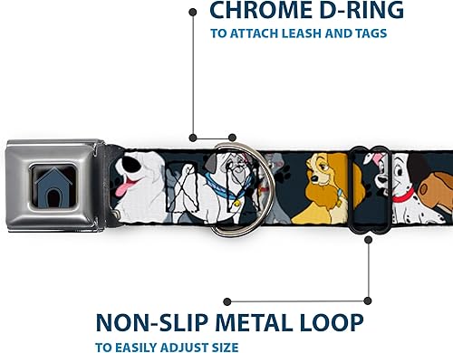 Miniatura 5 de Collar de perro hebilla de cinturón de seguridad Disney Dogs Grupo Collage Paws gris negro 11 a 17 pulgadas 1.0 pulgadas de ancho