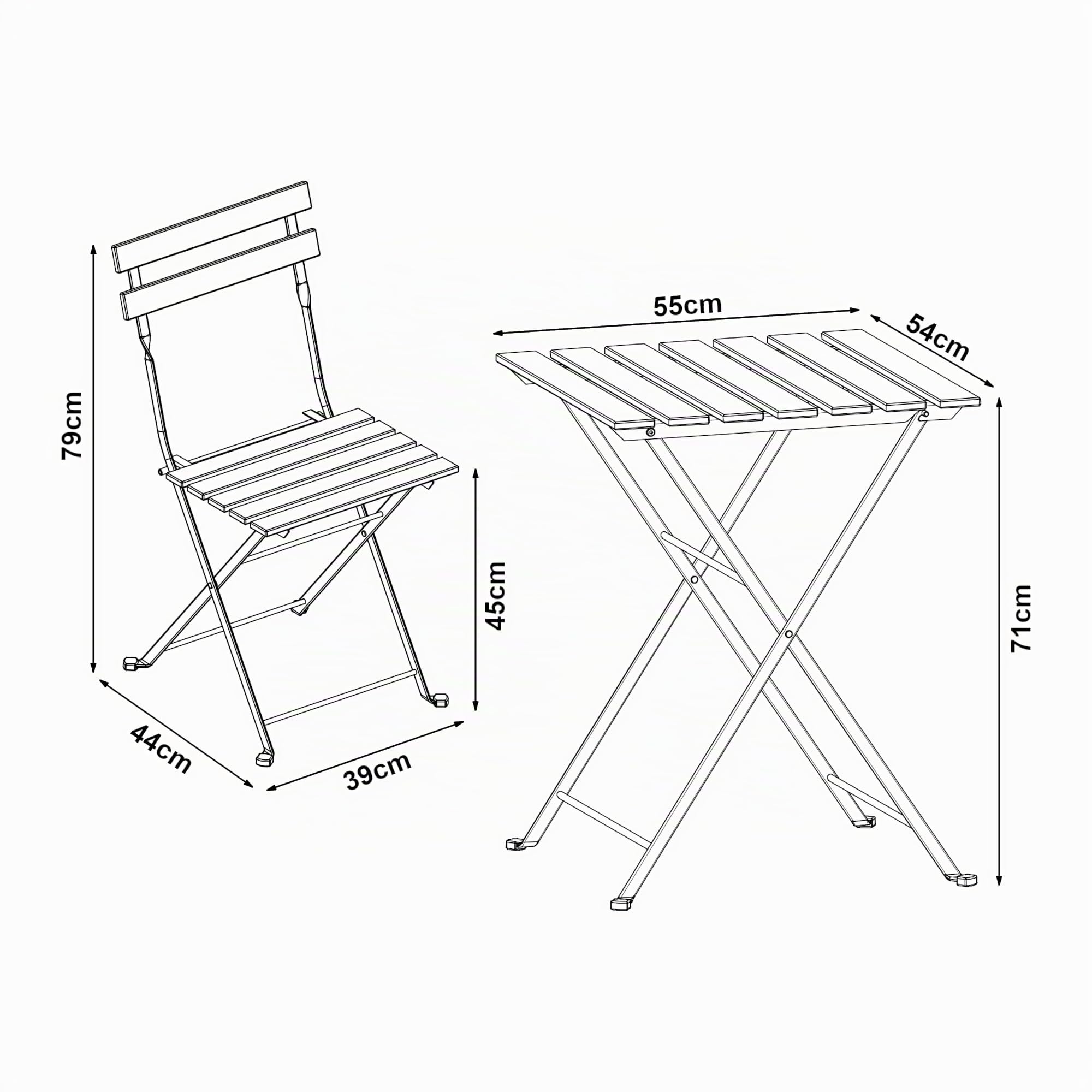 casa.pro Set da Bistrot Pieghevole Tavolo e 2 Sedie da Esterno Arredo Bistrò Set Mobili da Patio Balcone Terrazza Set da caffè all'Aperto - Acciaio Nero/Legno di Acacia