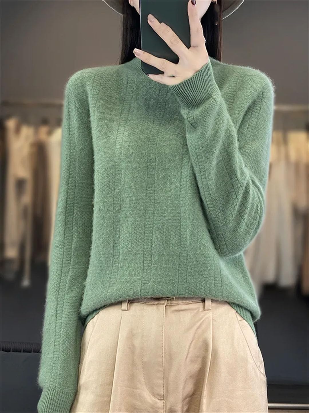 Maglione da donna a collo alto oversize autunnale casual a maniche lunghe maglione di lana basic top lavorato a maglia