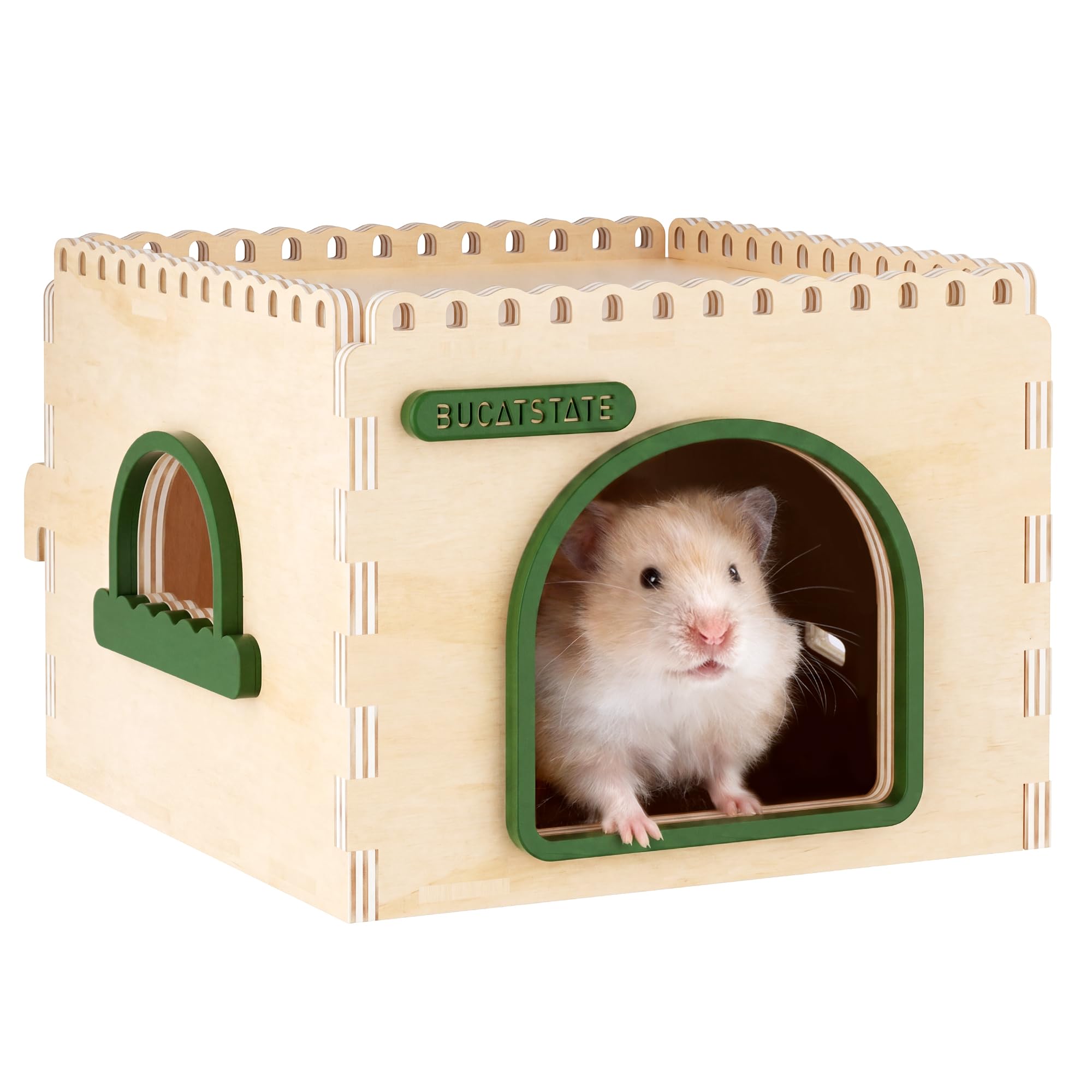 Bucatstate Natural Wood Hamster Hideout Castle, Easy-Assemble & Breathable