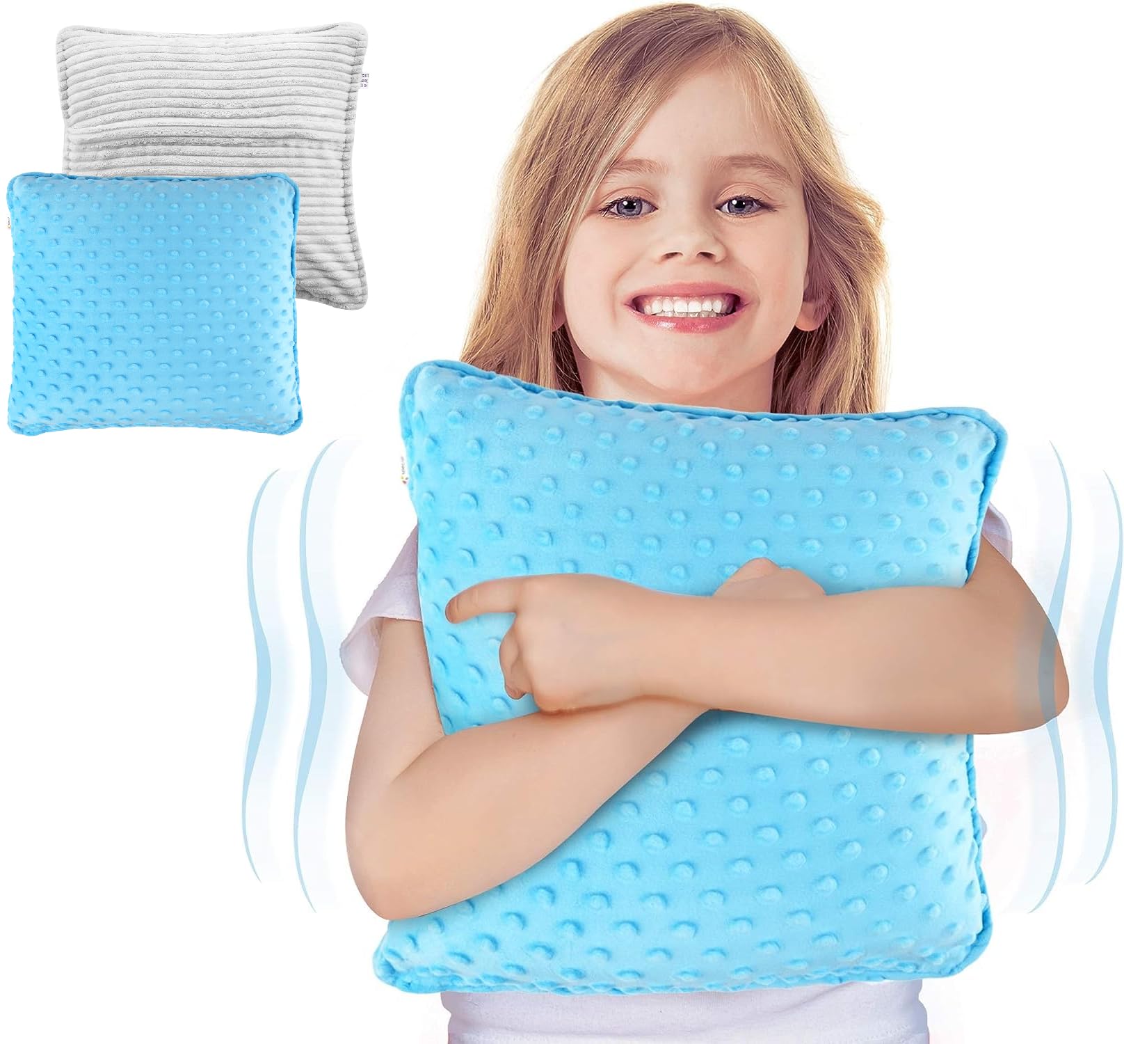 Special Supplies Vibrating Pillow Sensory Pressure Activated Calm for Kids and Adults, 12” Plush Soft Cover -Textured Therapy Stimulation Bumps- 3 Vibration Modes, Music & Voice Recording (Blue)