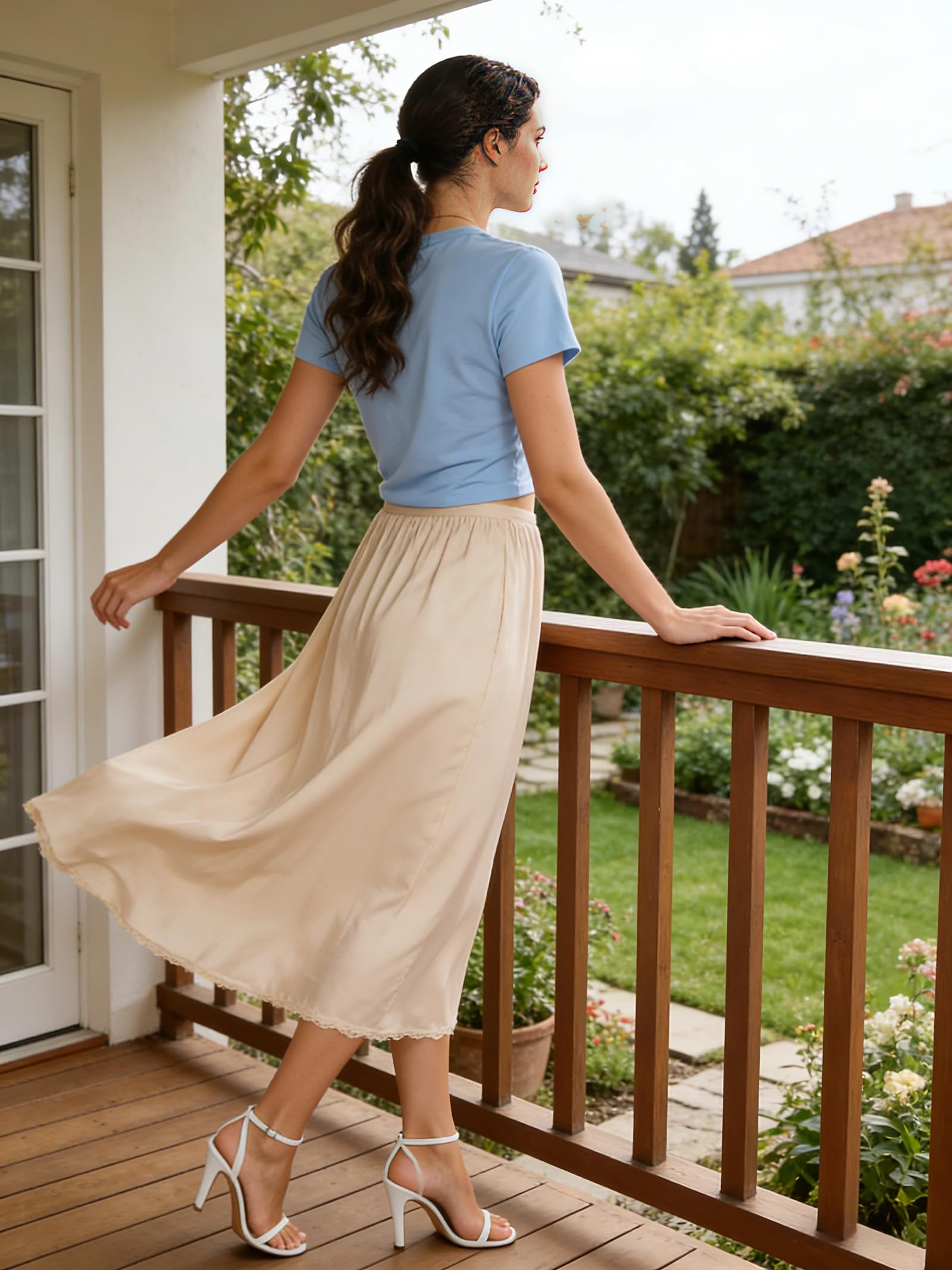 Sottogonna leggera da donna, con bordo in pizzo, antistatica, per gonne midi e maxi