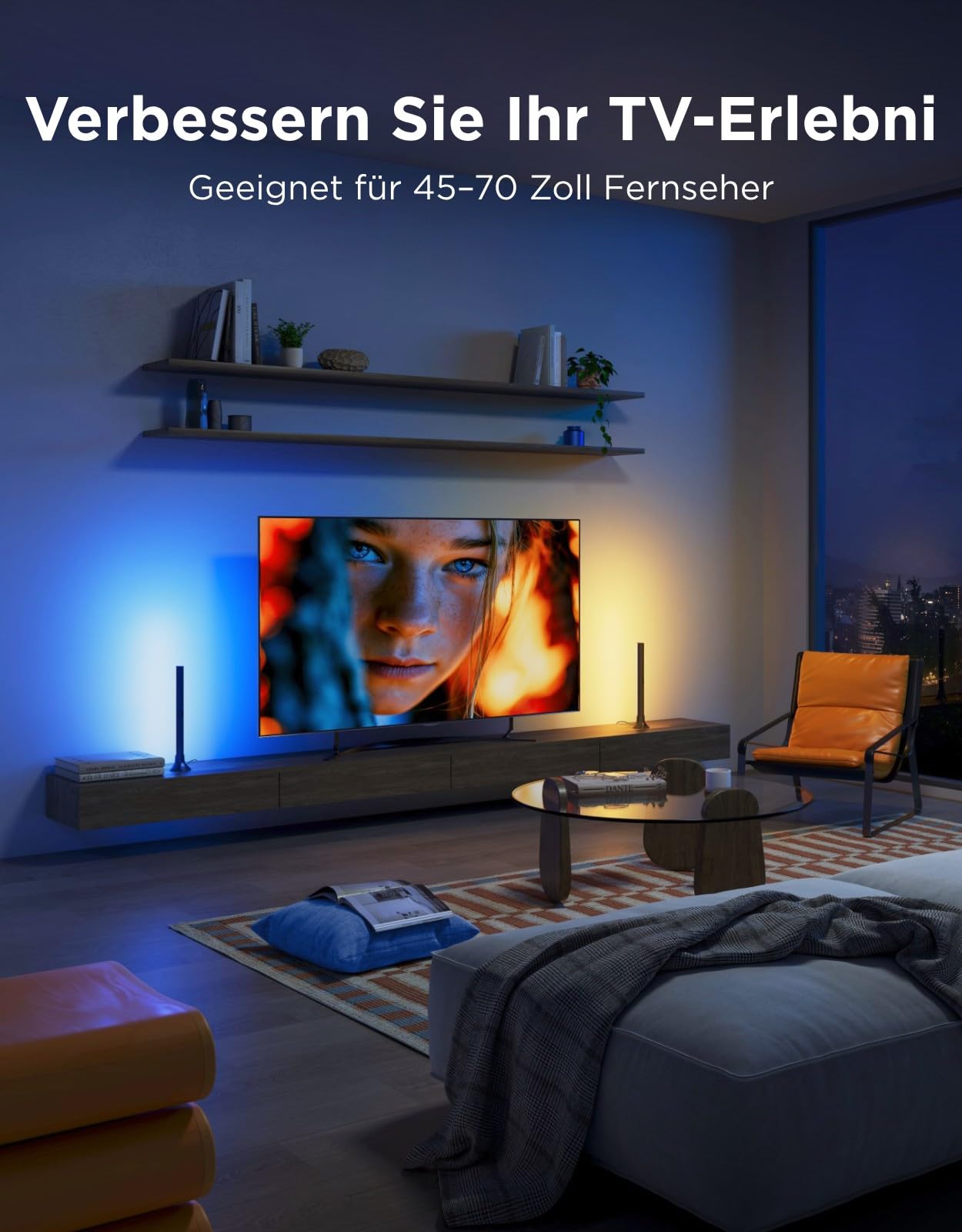 Govee RGBWIC TV Light Bars,WiFi TV Hintergrundbeleuchtung für 45-70Zoll TVs | 38cm Smart LED TV Backlights für TV & PC, kompatibel mit Matter, Alexa und Google Assistant, 3 Platzierungsoptionen, Schwarz