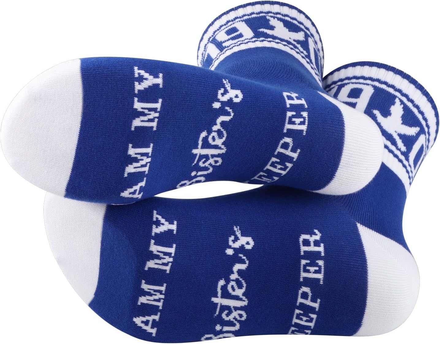 CENWA 1 Pair Blue and White Socks I���m My Sister’s Keeper Sorority Sister Gift - Image 2
