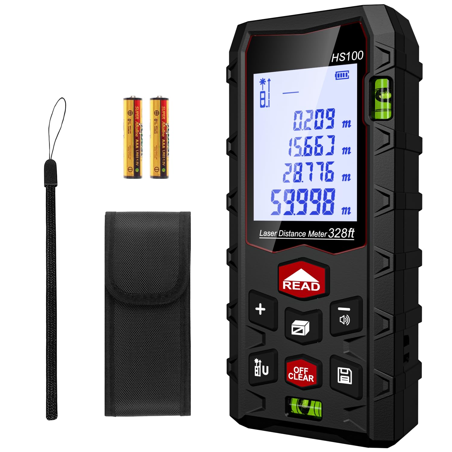 Télémètre Laser Numérique Professionnel, Mètre Laser, Portée 60m/100m, Double Niveau d’Alignement, Étanche IP54, Surface, Volume, Grand Écran LCD Rétro-éclairé, Intérieur Extérieur