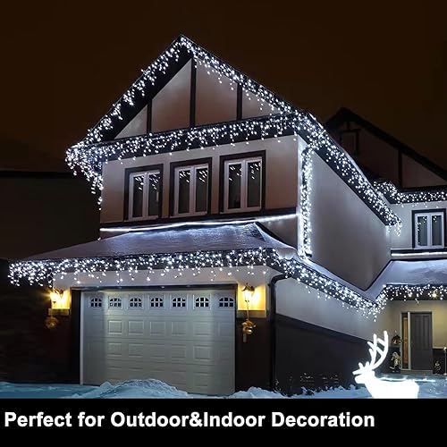 Miniatura 5 de Luces de carámbano para exteriores de 33 pies, 400 luces LED de Navidad para exteriores con 8 modos, 75 gotas, impermeable, enchufable, cortina de