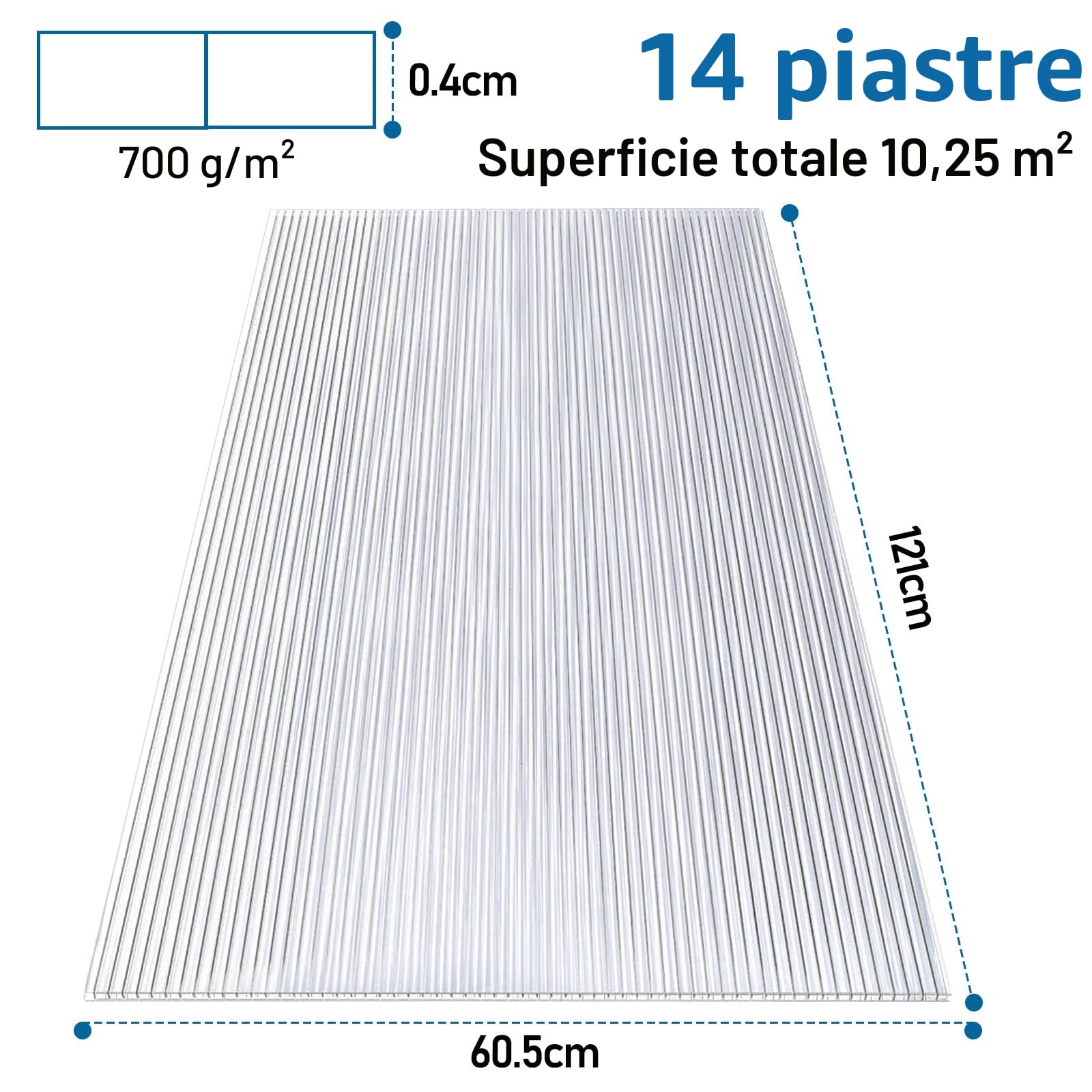 Sonnewelt Policarbonato alveolare per serra, 14 pezzi, Lastra alveolare tagliabili, 61,5 x 121 cm, in policarbonato, 4 mm, trasparenti