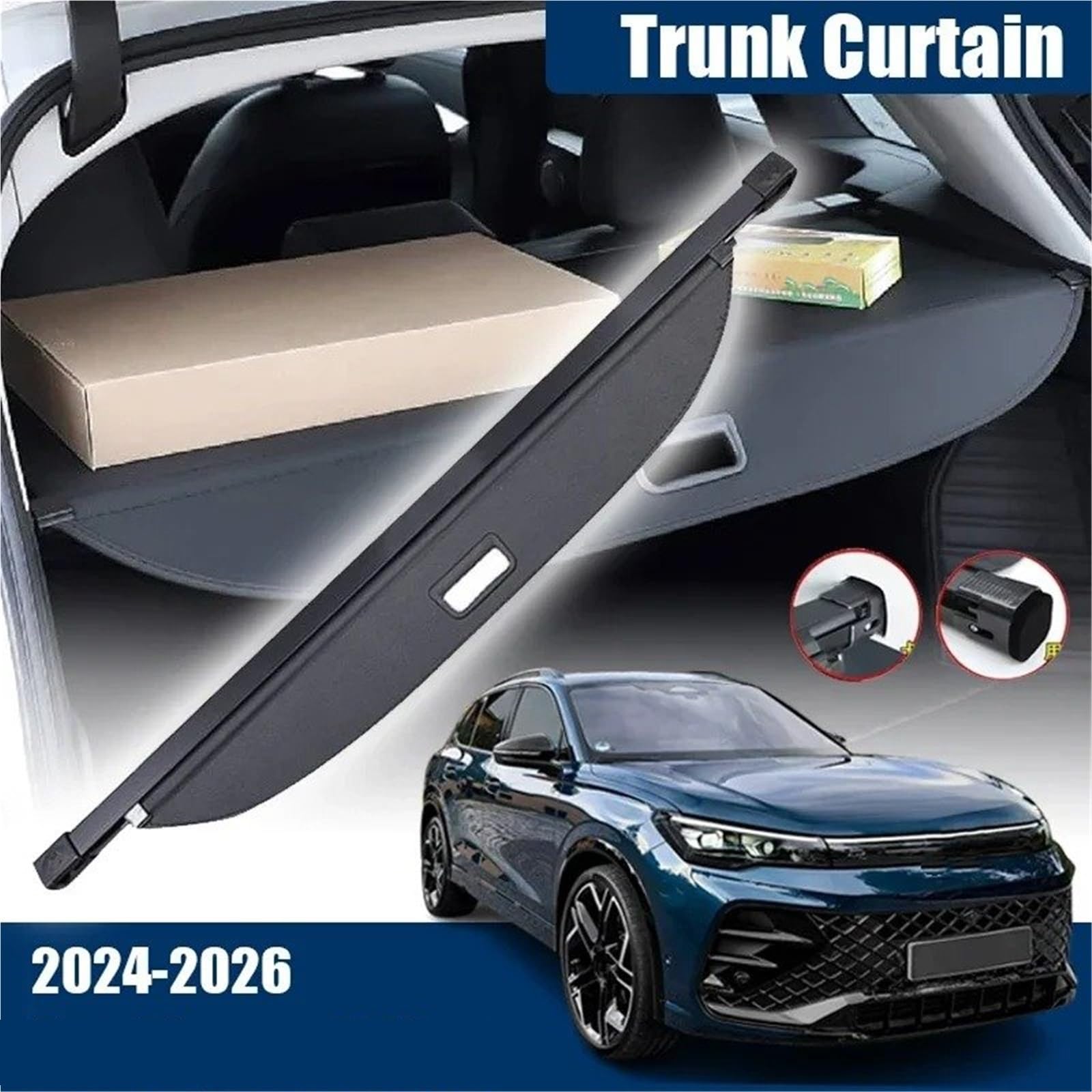 Cubierta Carga Retráctil para Maletero para VW para Tiguan R Line 2024 LWB L Pro 2025-2026, Cubiertas Carga para Coche, Cubierta Maletero, Cortina, Equipaje, Cortinas Privacidad