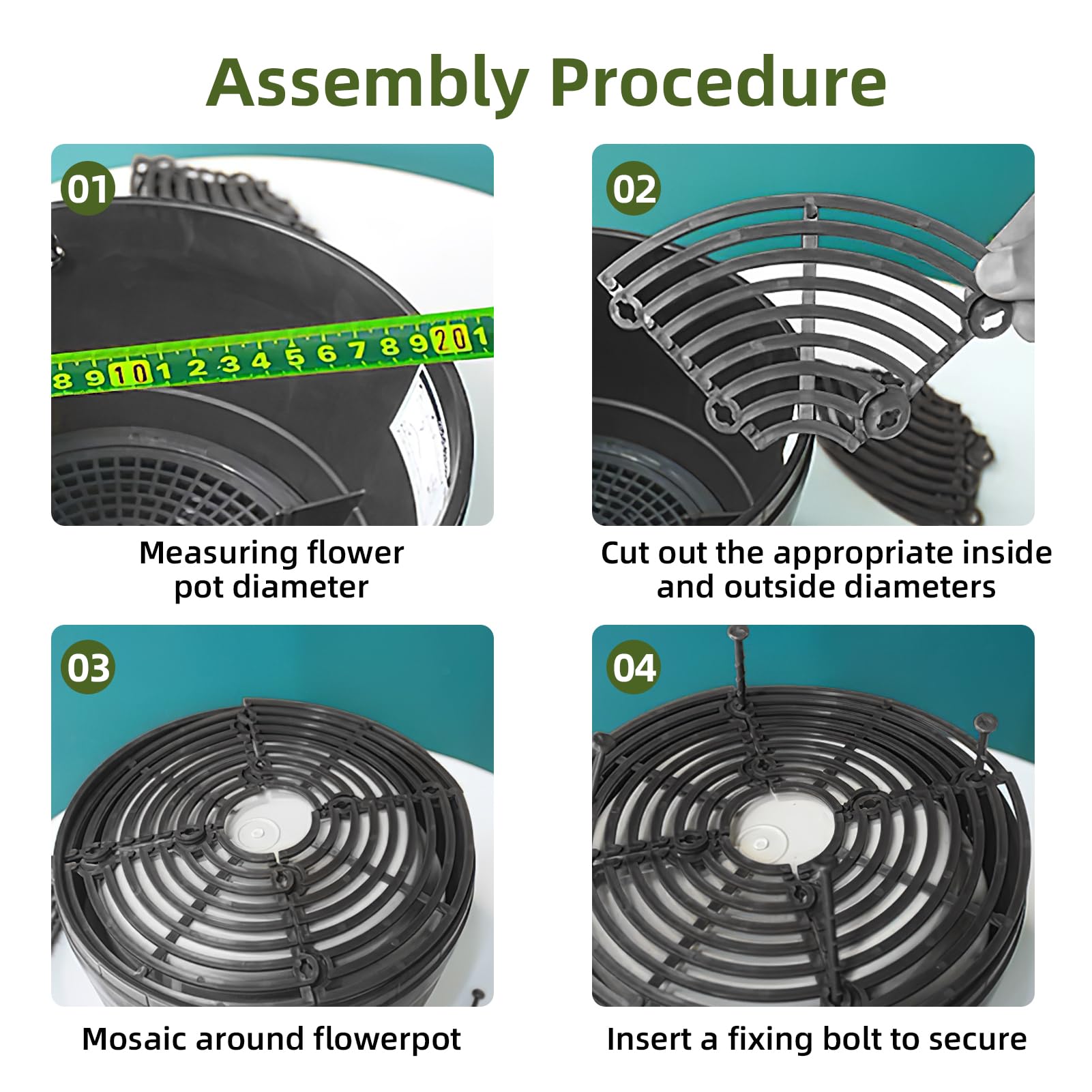 Ownkim Grilles de Protection pour Pots de Plantes - Cache-Pot Réglable jusqu'à 30 cm - Kit Complet avec Boulons et Feuilles en Plastique ABS - Protège Plantes Contre Chats, Enfants et Débris