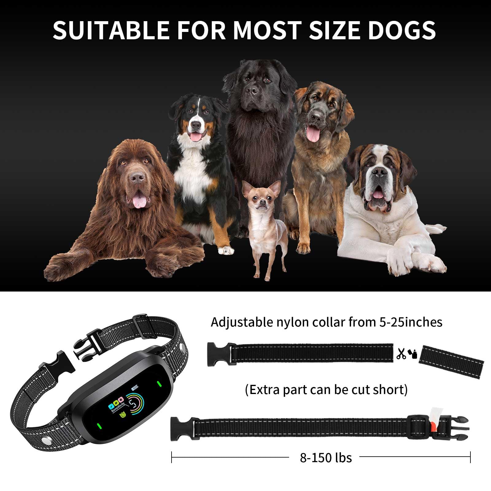 Collar Antiladridos para Perro, Inteligentes Collar Automático Antiladridos con 4 Modos de Inofensivas/Fortalecimiento Vibraciones/Sonido, 5 Niveles de Sensibilidad Ajustables, Impermeable IP67
