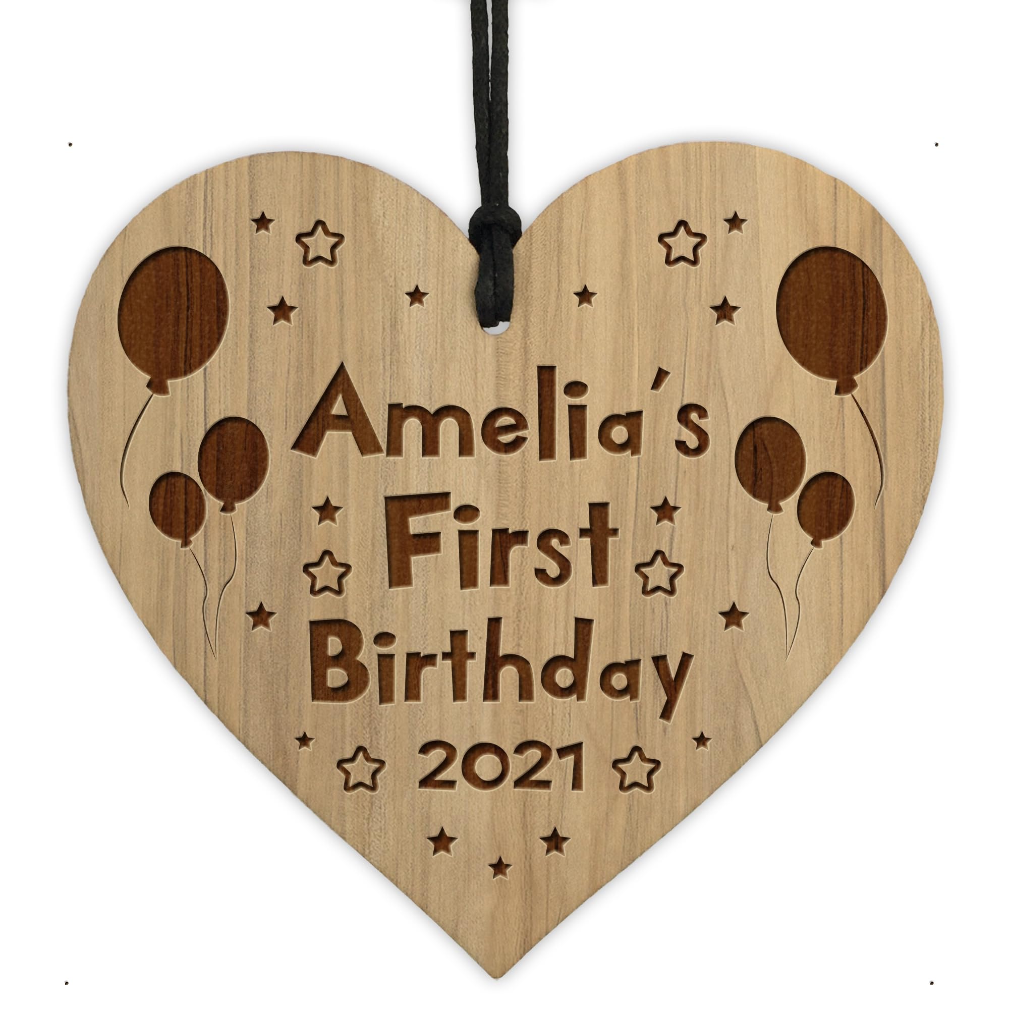 Red Ocean Baby Boy Girls First Birthday Keepsake Wood Heart Engraved Heart 1st Birthday Gift For Baby Keepsake