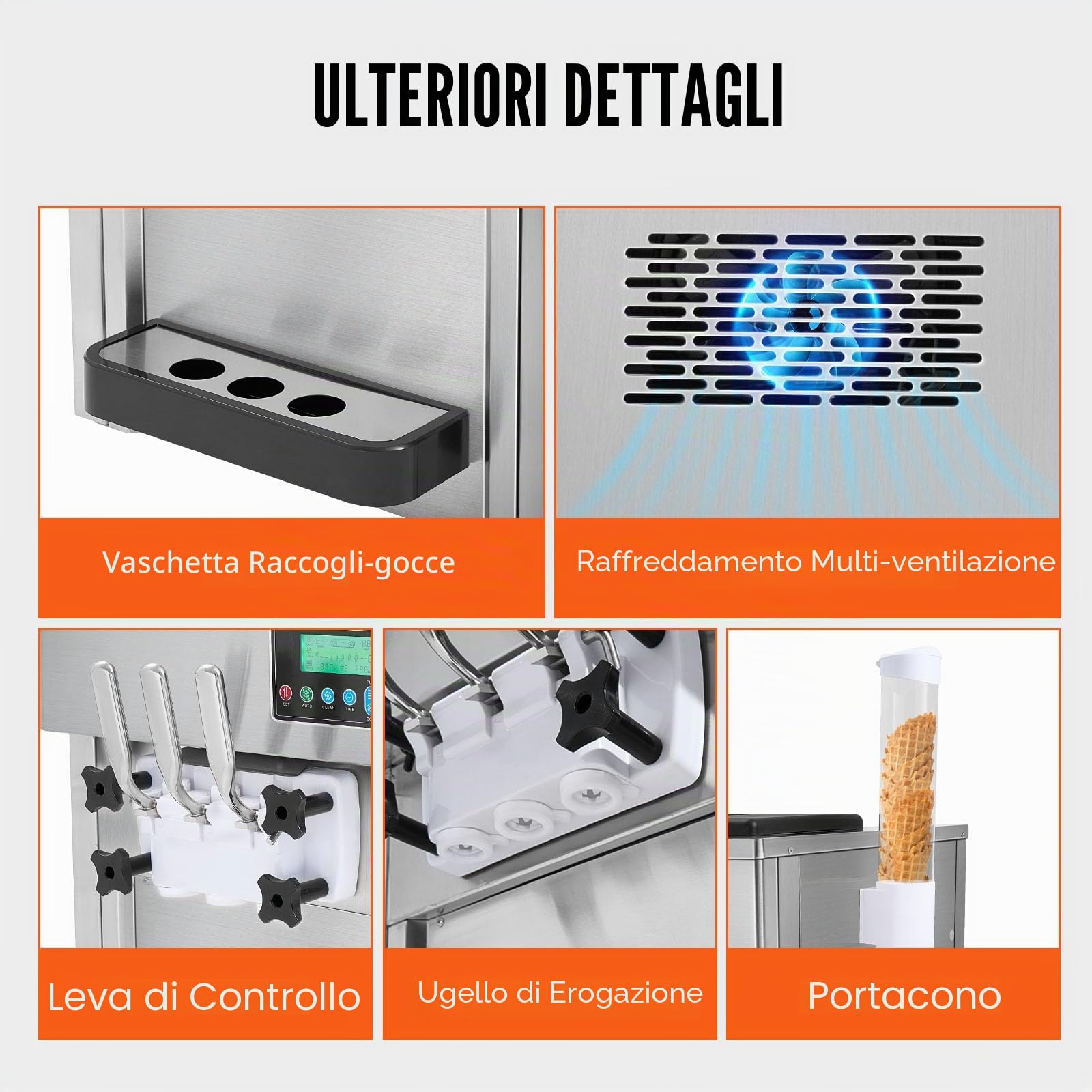 VEVOR Macchina per Gelato Commerciale 21 QT/H Gelato Soft da Banco a 3 Gusti da 1800 W, 2 Tramogge 4 L, 2 Cilindri 1,8 L, Pannello LCD, Preraffreddamento Automatico, per Snack Bar Ristorante