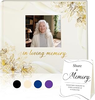 Elegant Funeral Guest Book - in Loving Memory Guestbook with Photo Slot - 330 Entries Memorial Guest Sign in Book for Funeral Service, 9"x7.5", Beige