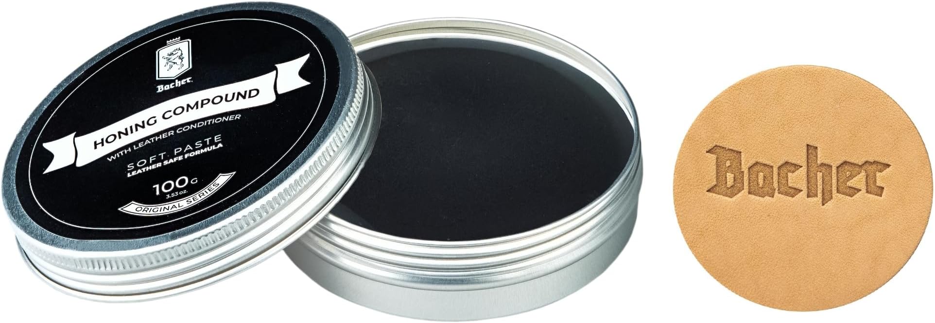 Bacher Black Stropping Compound 12000 - Leather Strop Honing Paste - 100 g | Soft Beeswax & Lanolin Formula | Knives, Straight Razor, Chisels | About 50-100 Loadings | With Applicator | 0.4-0.6 Micron