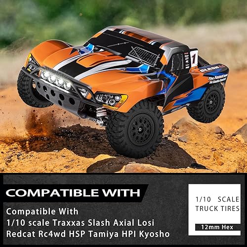 Miniatura 2 de GLOBACT Neumáticos de camión RC de 0.472 in Hex RC Ruedas y neumáticos con insertos de espuma para neumáticos de 1/10 Slash Axial Losi Redcat Rc4wd