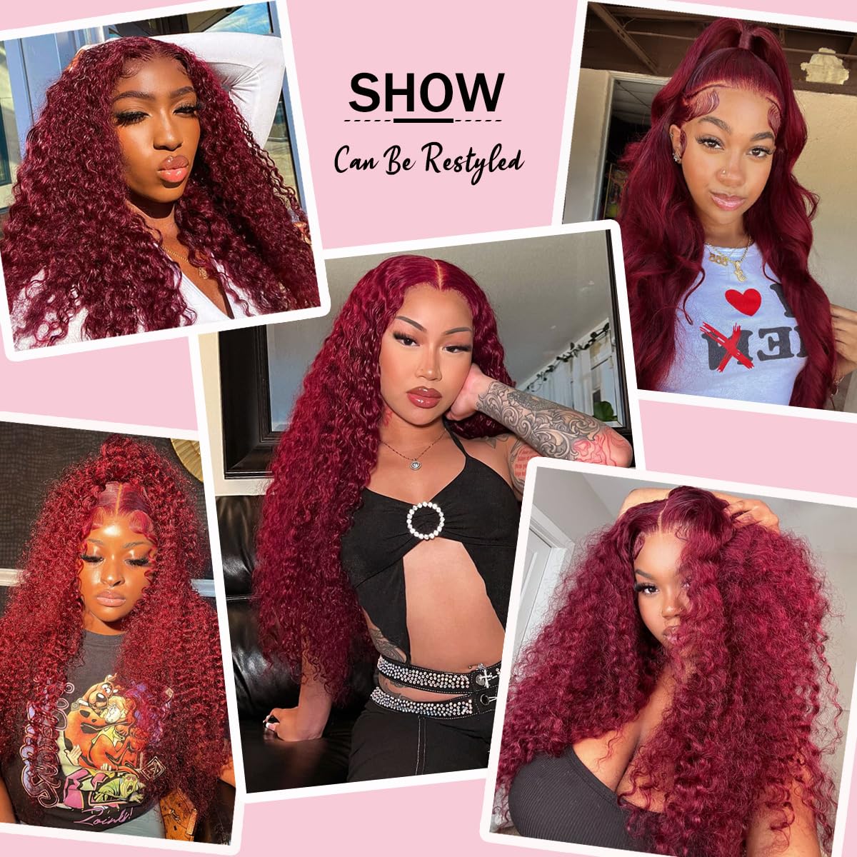 Red 99j Burgundy Wig Human Hair Red Burgundy Wig 200 Density 13x6 Deep Wave Lace Front Wigs Curly Human Hair Wig For Black Women Pre Plucked Transparent HD Lace Frontal Wig 18 Inch