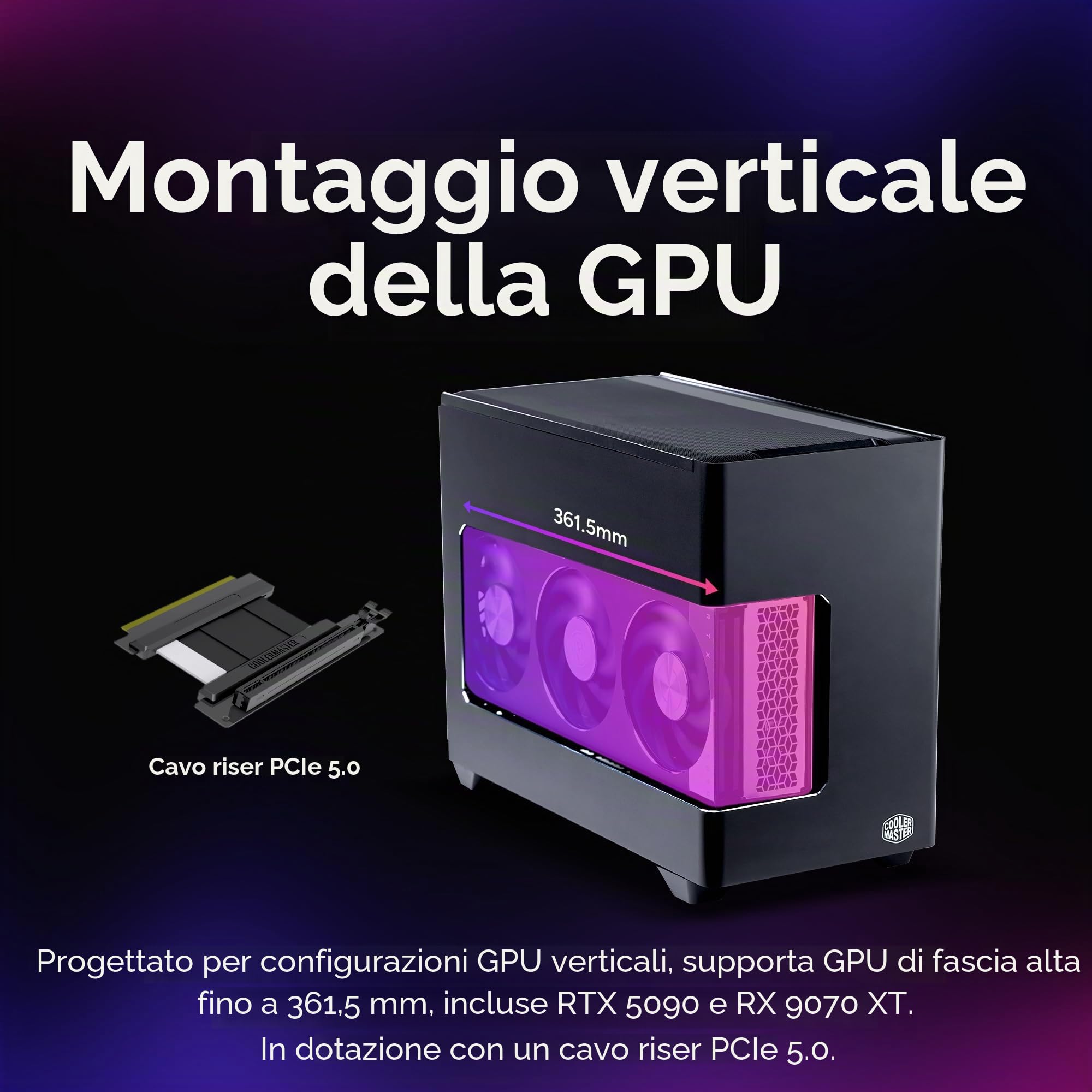 Cooler Master NR200P V3 Mini-ITX PC Case Ready, Top Mount 280mm AIO, PCIe 5.0 Riser, 361.5mm Vertical GPU Mount, Progettato Ready Nvidia RTX 5090 | AMD RX 9070 XT, SFX PSU - Pronto per l'installazione
